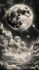 Wall Mural - distant planets and a swirling black hole in outer space landscape surreal background. generative ai
