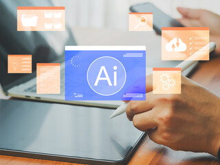 Wall Mural - ai technology artificial intelligence in working to help maximize business efficiency in helping ana
