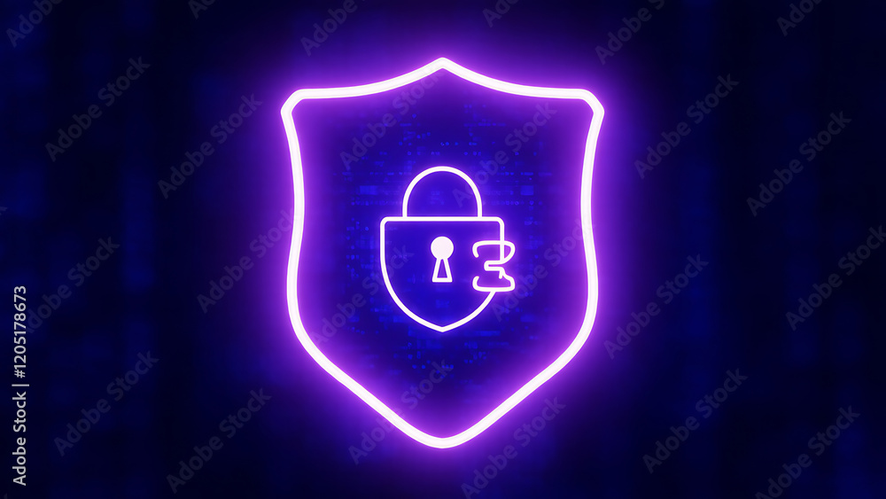 glowing shield with padlock symbol represents cybersecurity and ...