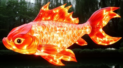 Wall Mural - Illuminated Lantern Fish Festive Display Night