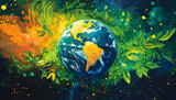 Global focus on Earth Day: vibrant imagery highlighting environmental challenges and protective actions AI Generated