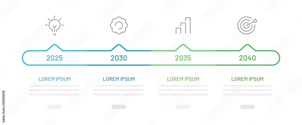 Timeline of the infographic. Horizontal thin linear four-step chart for ...