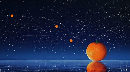 Wall Mural - celestial orange reflecting in tranquil waters under stars