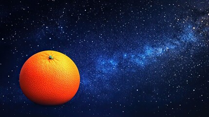 Wall Mural - a large orange floats in a starry cosmos