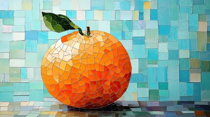 Canvas Print - Mosaic Orange Still Life Against Teal Tiles