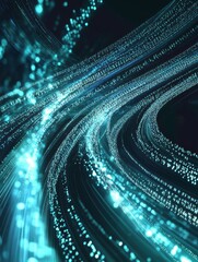 Poster - Colorful flowing light patterns create a mesmerizing visual in a digital landscape at night. Generative AI