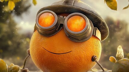 Wall Mural - A smiling orange wears goggles and a cap