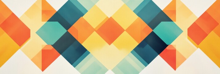 Poster - Colorful geometric design featuring hexagons and diamonds in vibrant shades of orange, blue, and yellow. Generative AI