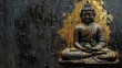 © Anak - Oil painting artistic image of enligtened sitting buddha, painted in gold on a black piece of wood
