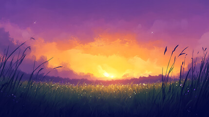 Wall Mural - sunset in the field