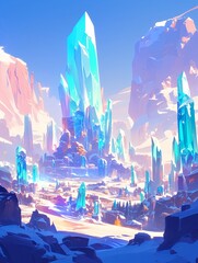 Wall Mural - A crystal stone forest with smooth-edged pillars against a bright colorful background