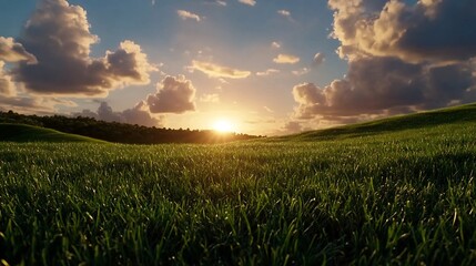 Poster - Serene Sunset Over Rolling Green Fields