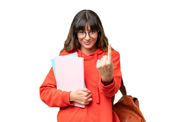 Wall Mural - Young student caucasian woman over isolated background doing coming gesture