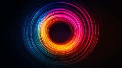 Wall Mural - gradient glowing circle in vibrant rainbow tones floating on a matte black canvas