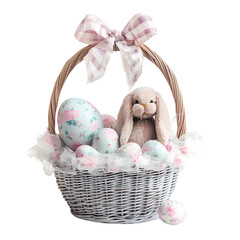 Wall Mural - Pastel Easter Bunny in Floral Egg Basket eggs cute pink blue