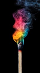 Wall Mural - A matchstick with a rainbow colored smoke coming out of it