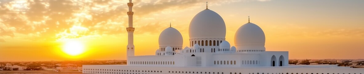 Wall Mural - Beautiful sunset view of a grand mosque during Ramadan prayer time in an Arab country