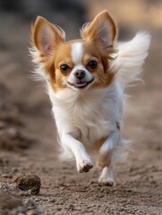 Wall Mural - Small white and brown dog running