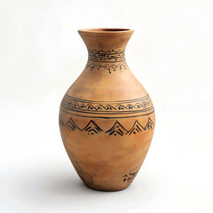 Wall Mural - Archaeological antique clay vase with ornament against blank background. Ancient amphora, clay jug