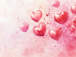 Wall Mural - Pink hearts in air