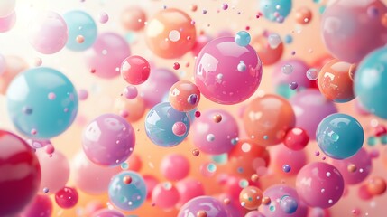 Wall Mural - floating pastel colored balls of various sizes on a beige background.