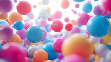 Wall Mural - 3D rendering of a colorful array of spheres. The spheres are of different sizes and colors, and they appear to be floating in a white space.