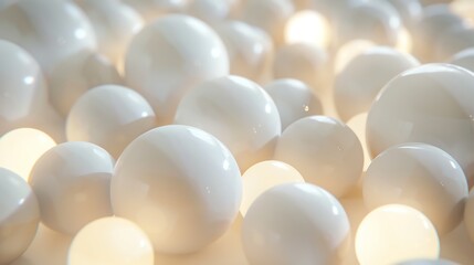 Wall Mural - 3d rendering of a pile of glowing white spheres. the spheres are of different sizes and are arranged
