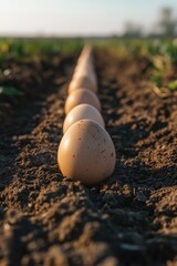 Canvas Print - Row of eggs on soil