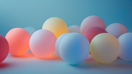 Wall Mural - 3d rendering of a soft pastel colored balls on a blue background. the balls are of varying sizes and