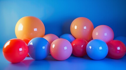 Wall Mural - 3d rendering of a colorful glossy spheres on a blue background.