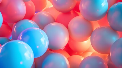 Canvas Print - 3D rendering of a bunch of glossy spheres with soft lighting. Pink and blue spheres of different sizes with a smooth surface.