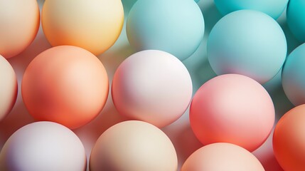 Wall Mural - 3D rendering of a pastel colored balls. The balls are arranged in a grid-like pattern and have a soft, matte finish.