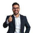 © wasif - Ultra HD PNG  Studio shot of a handsome sales business man smiling and thumbs up showing thumbs to camera Isolated on white background