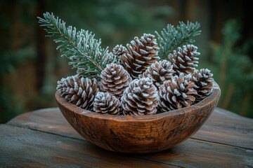 Wall Mural - Pine Cones on Wooden Table