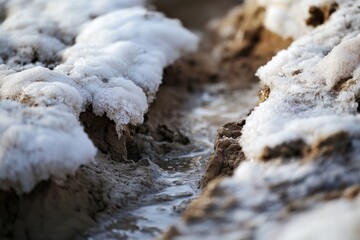 close-up of snowy rock formation