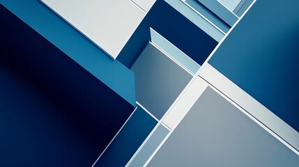 Wall Mural - Modern abstract composition with overlapping geometric shapes in shades of blue and white