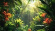 © auttawit - Lush green jungle with a bright sun shining through the trees