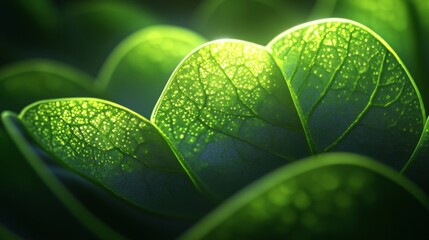 Wall Mural - Illuminated Green Leaves Detail Close Up