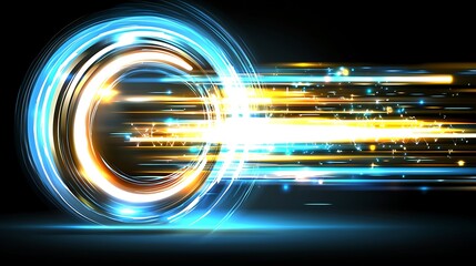 Poster - Abstract Futuristic Technology Background Glowing Circle Light Trails Speed and Energy