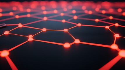 Poster - Abstract Red Network Connection Digital Data Flow Technology Background