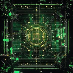 Aufkleber - Futuristic Green and Gold Circuit Board Technology Abstract Background