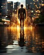 © Phanupong - Man Silhouette Overlit by Cityscape Reflection in Water at Night