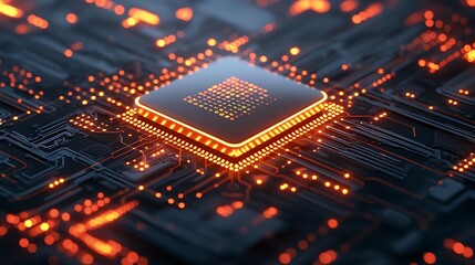 Leinwandbilder - Illuminated Central Processing Unit on Circuit Board Technology Digital Microchip Computer