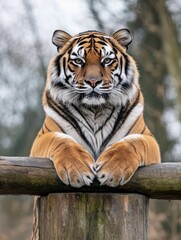 Sticker - Tiger on Wooden Post