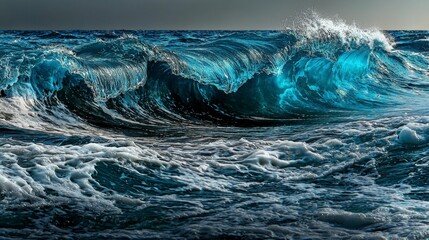 Poster - Dynamic ocean waves coastal region scenic view nature aerial perspective abstract blue tones for visual impact