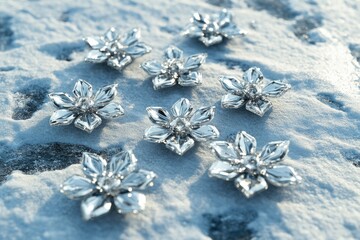 Wall Mural - Silver Flowers on Snowy Ground