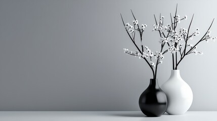 Poster - Elegant black and white floral arrangement minimalist space decorative art contemporary design still life sharp contrast