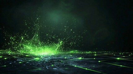 Aufkleber - Vibrant green glowing grid pattern emerges digital landscape abstract graphics futuristic close-up visual art