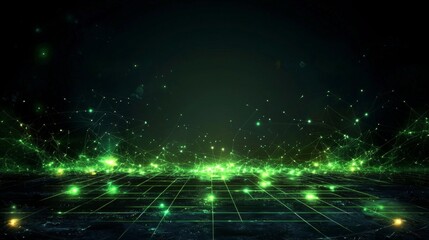 Aufkleber - Illuminated bright green grid pattern displaying digital artwork in a dark environment artistic concept visualization