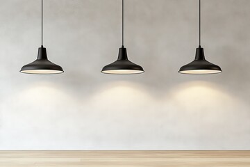 Wall Mural - Minimalistic indoor scene with plain off white wall and industrial pendant lights in neutral tones